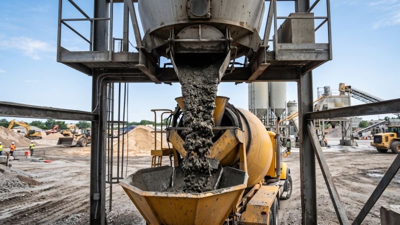 Concrete Plant Discharging Into Transit Mixer