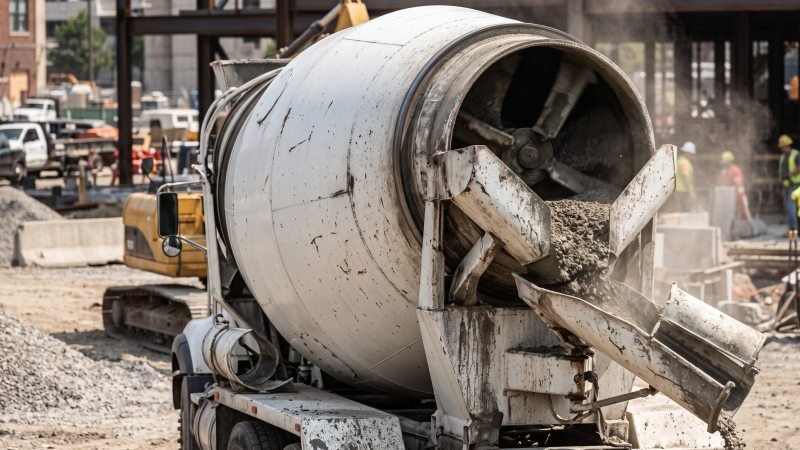 Concrete Mixer Truck Drum Rotating On Site