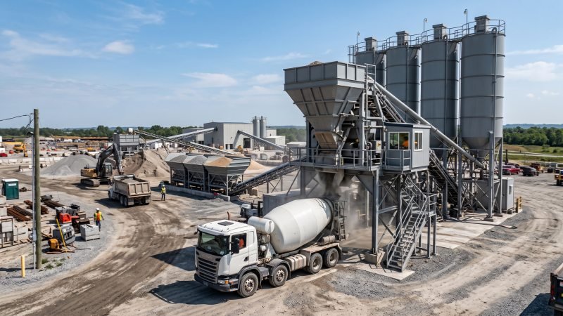 Dry Batch Concrete Plant Loading Transit Mixer Truck