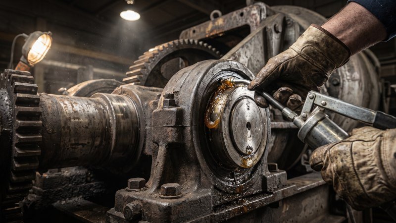 Maintenance Worker Greasing Mixer Bearings