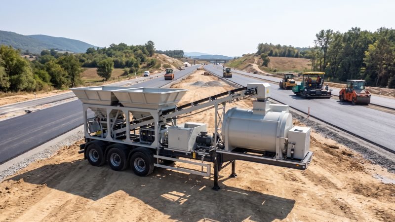 Mobile Concrete Plant on Highway Construction Site