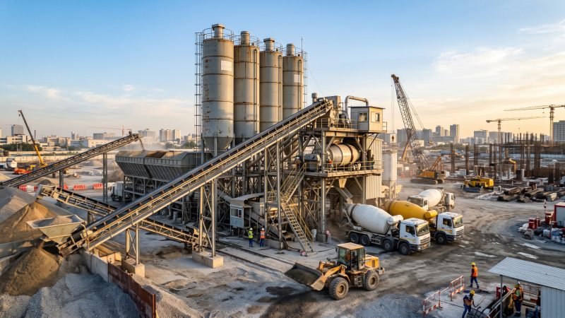 Modern Concrete Batching Plant on Construction Site