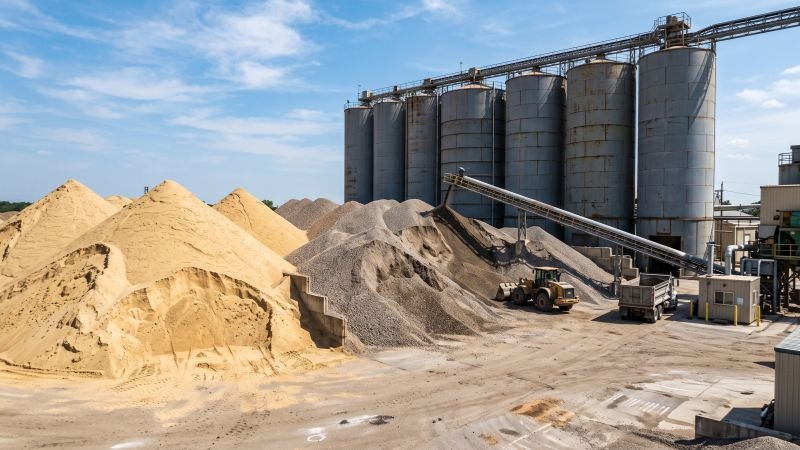 Sand and Gravel Aggregate Stockpile at Concrete Plant