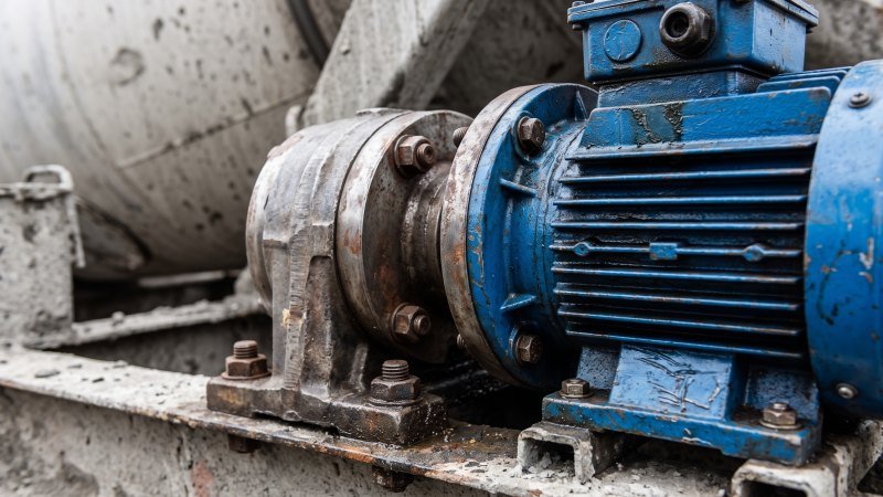 High torque electric motor and gearbox driving industrial machinery