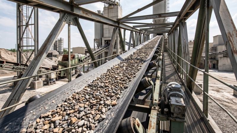 Industrial Conveyor Belt with Gravel