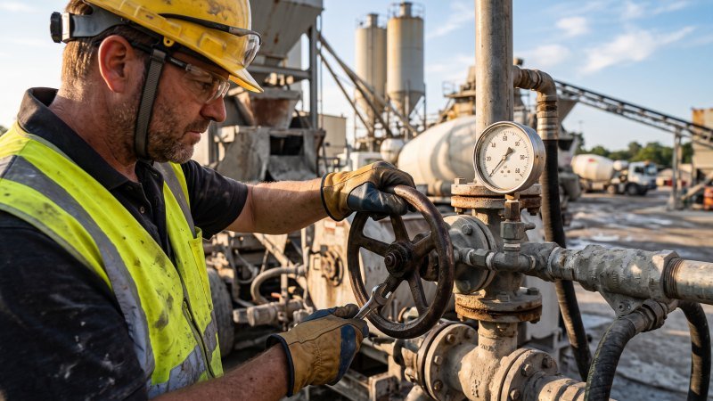 Worker Inspecting Industrial Valve