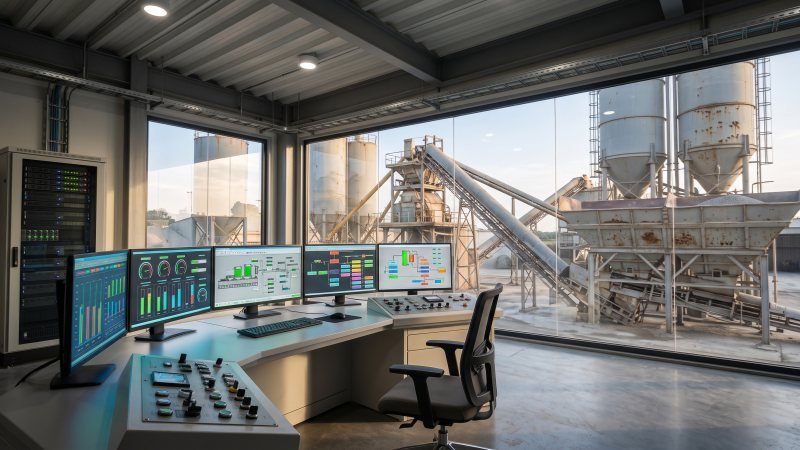 Modern concrete batching plant control room computer