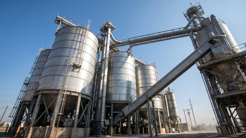Mortar Plant Steel Storage Silos and Conveyors